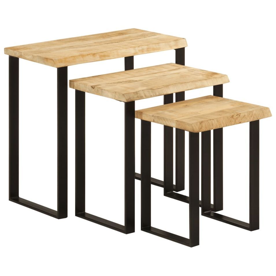 Tables gigognes 3 pcs avec bord vivant bois de manguier massif - Photo n°1