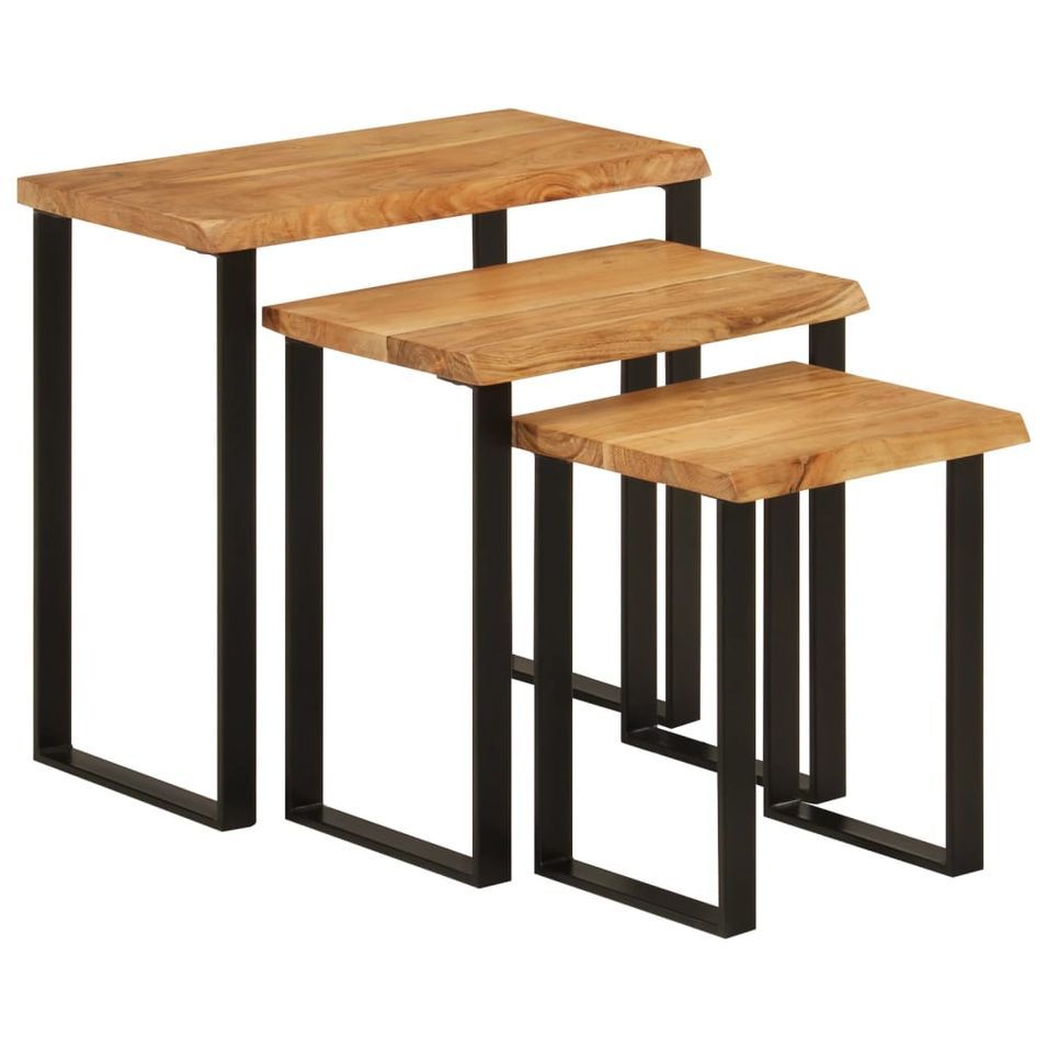 Tables gigognes 3 pcs avec bord vivant bois massif d'acacia - Photo n°1