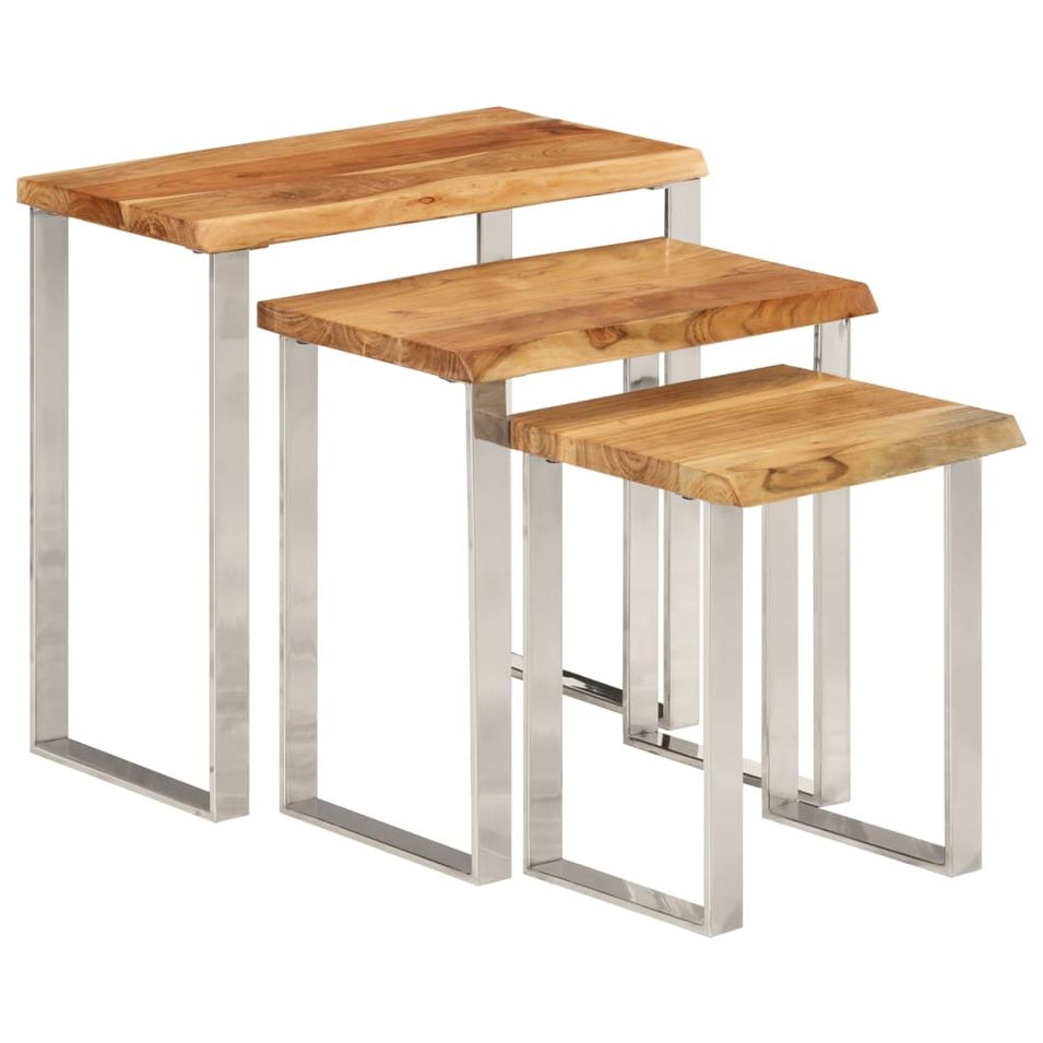 Tables gigognes 3 pcs avec bord vivant bois massif d'acacia - Photo n°1