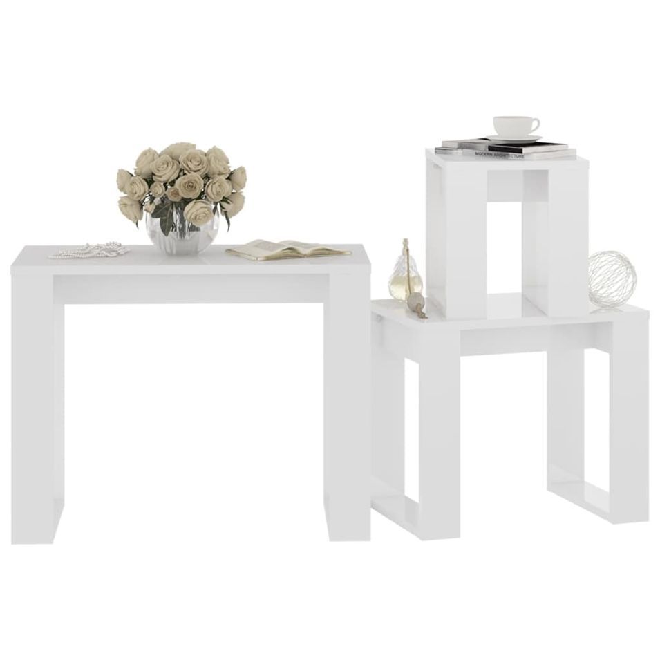 Tables gigognes 3 pcs Blanc brillant 2 - Photo n°1