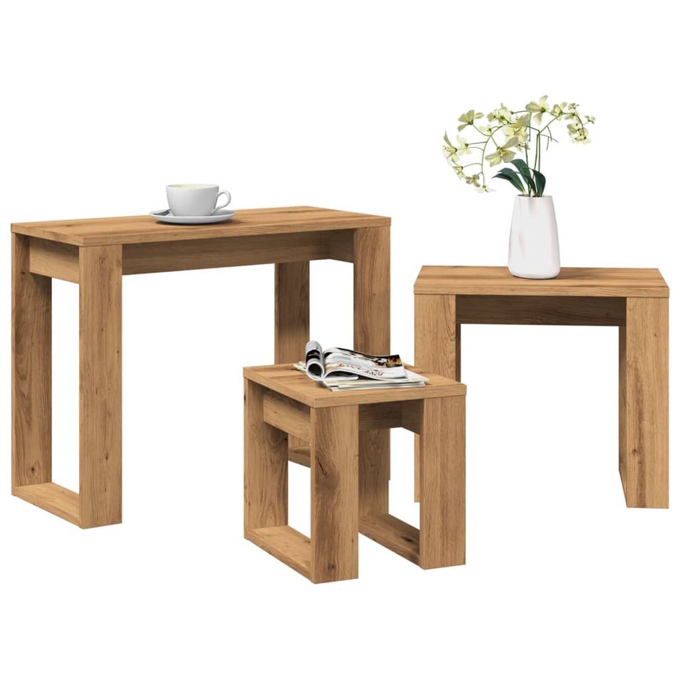 Tables gigognes 3 pcs chêne artisanal bois d'ingénierie - Photo n°1