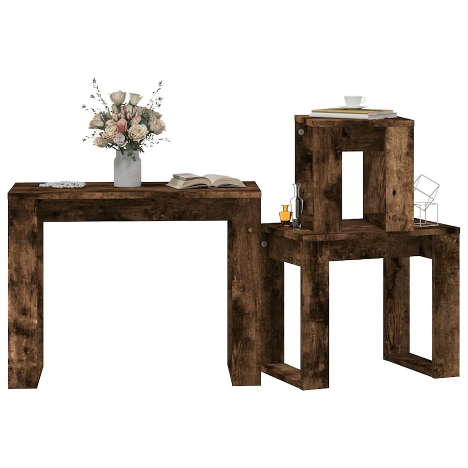 Tables gigognes 3 pcs Chêne fumé Bois d'ingénierie - Photo n°1