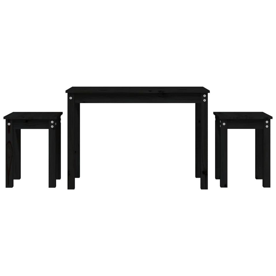 Tables gigognes 3 pcs Noir Bois de pin massif - Photo n°1