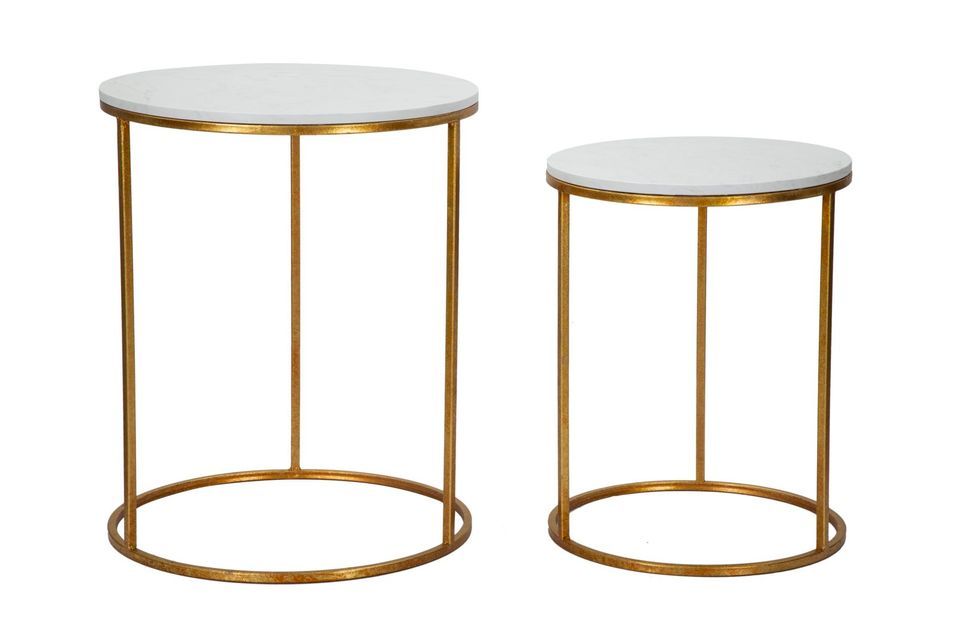 Tables gigognes effet marbre métal doré design élégant - Photo n°1