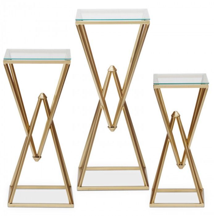 Tables gigognes verre transparent et pieds métal doré Elge - Lot de 3 - Photo n°1