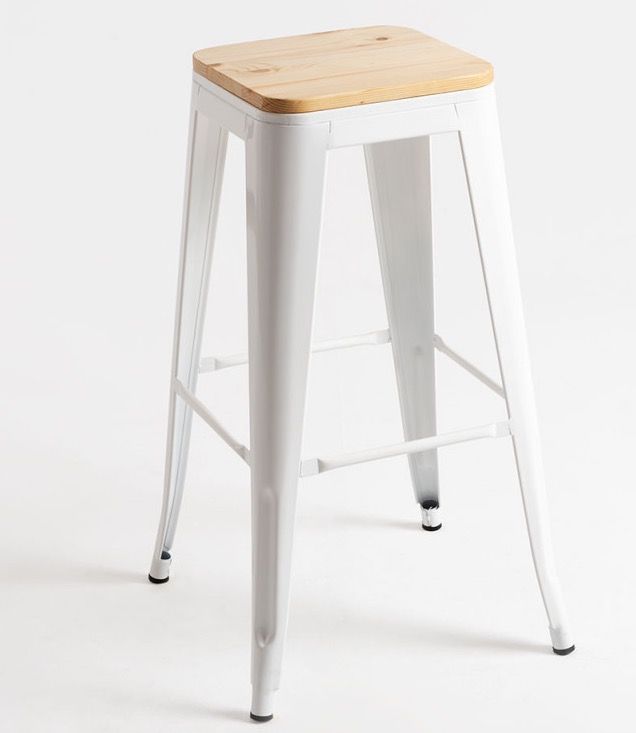 Tabouret acier blanc brillant et assise pin massif clair Kontoir 76 cm - Photo n°1