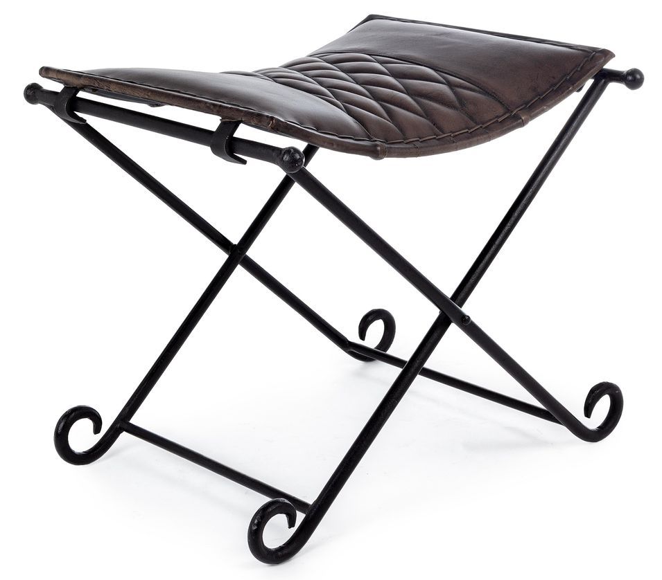 Tabouret acier et assise en cuir Anissa - Lot de 2 - Photo n°1