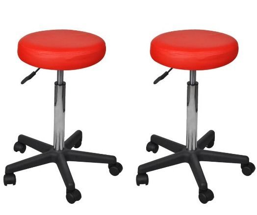 Tabouret bas à roulettes réglable simili cuir rouge Tawen - Lot de 2 - Photo n°1