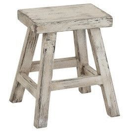 Tabouret bas bois massif blanc délavé Zayn L 41 cm - Photo n°1