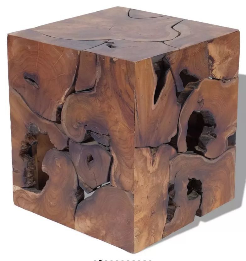 Tabouret bas carré teck massif foncé Kyral - Lot de 2 - Photo n°1
