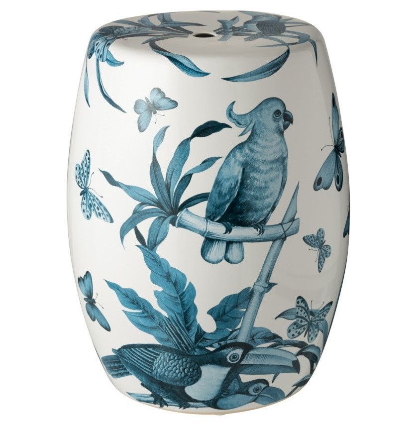 Tabouret bas céramique blanc et bleu Neela - Photo n°1