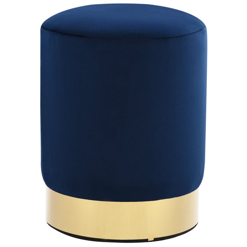 Tabouret bas design velours bleu marine et metal doré Sinza - Photo n°1