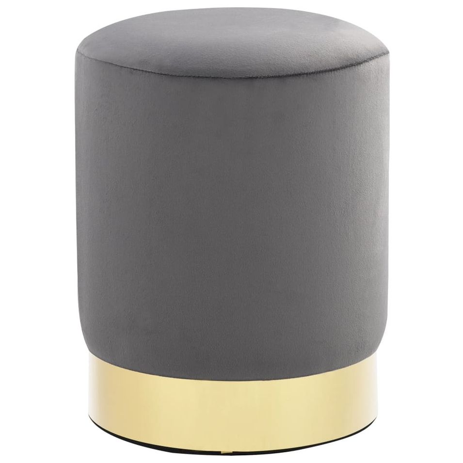 Tabouret bas design velours gris foncé et metal doré Sinza - Photo n°1