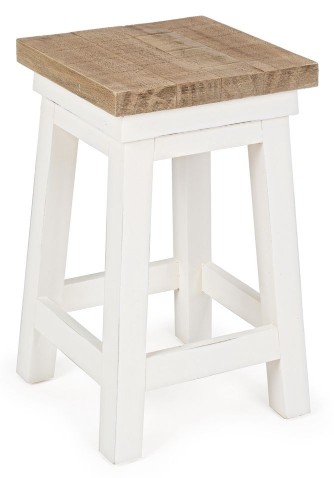 Tabouret bas en bois MDF et pin blanc Elya - Lot de 3 - Photo n°1