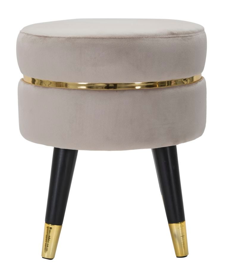 Tabouret bas gris en velours avec finitions dorées Kyro - Photo n°1