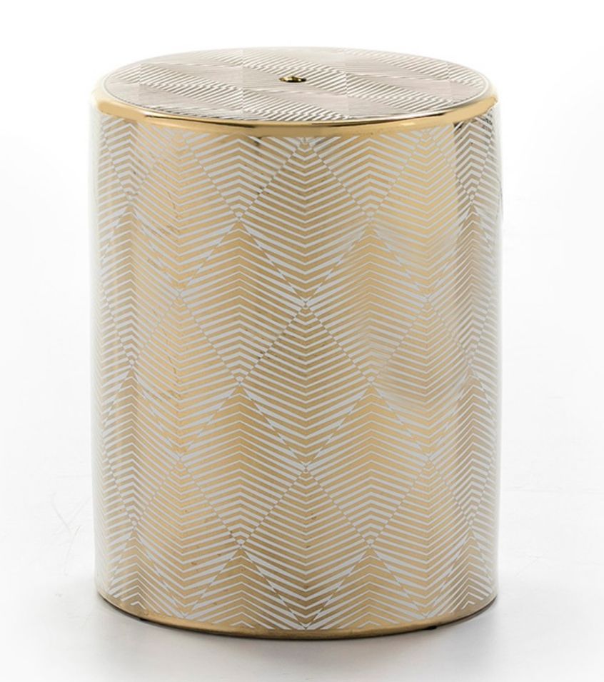 Tabouret bas oriental doré et blanc - Photo n°1