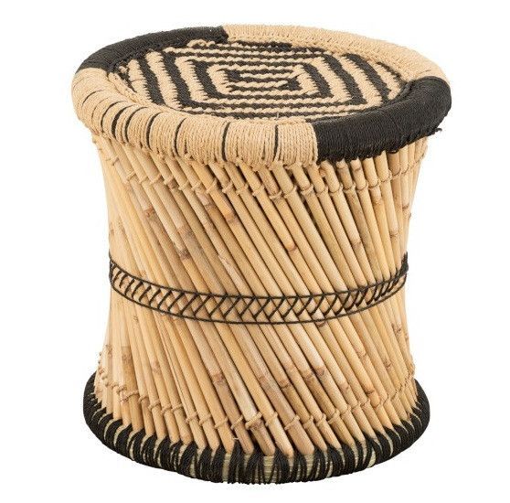 Tabouret bas rond bambou clair et noir Cintee - Photo n°1