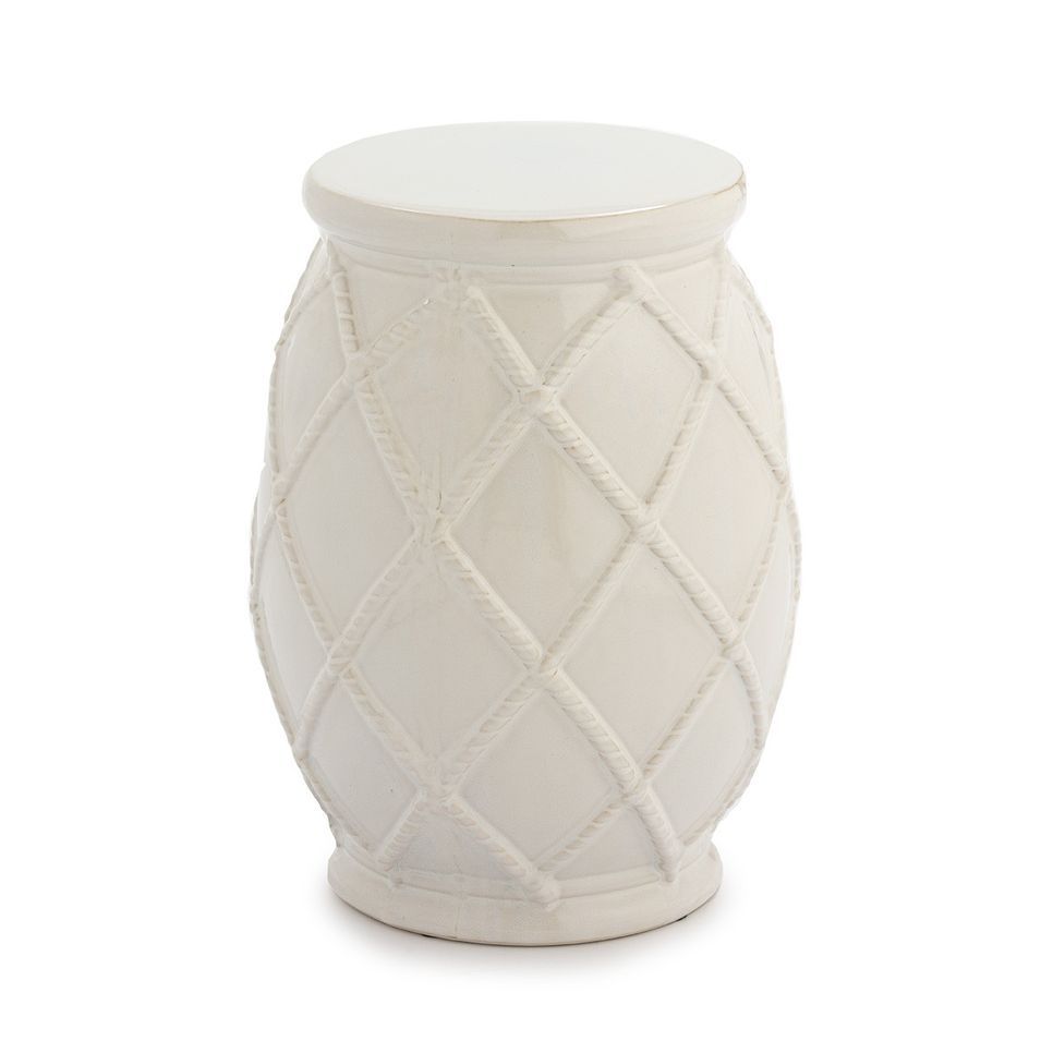 Tabouret bas rond céramique blanc Laizy - Photo n°1