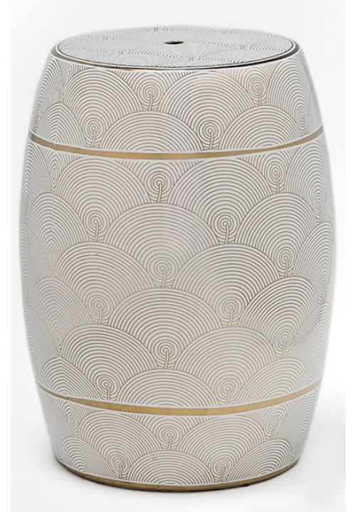 Tabouret bas rond céramique blanc D 32 cm - Photo n°1