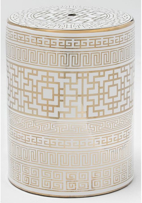 Tabouret bas rond céramique blanc et doré Kaizy - Photo n°1