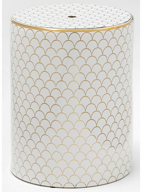 Tabouret bas rond céramique blanc Kaizy - Photo n°1