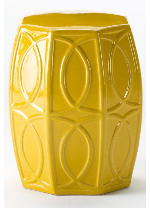 Tabouret bas rond céramique jaune 2 - Photo n°1