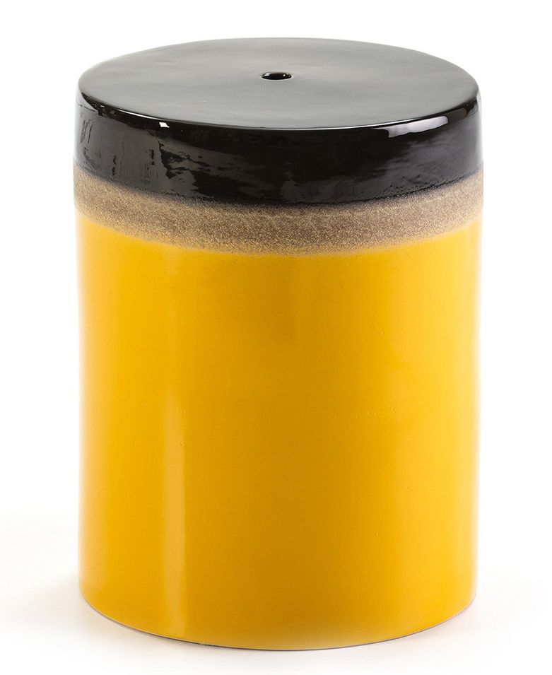 Tabouret bas rond céramique jaune - Photo n°1