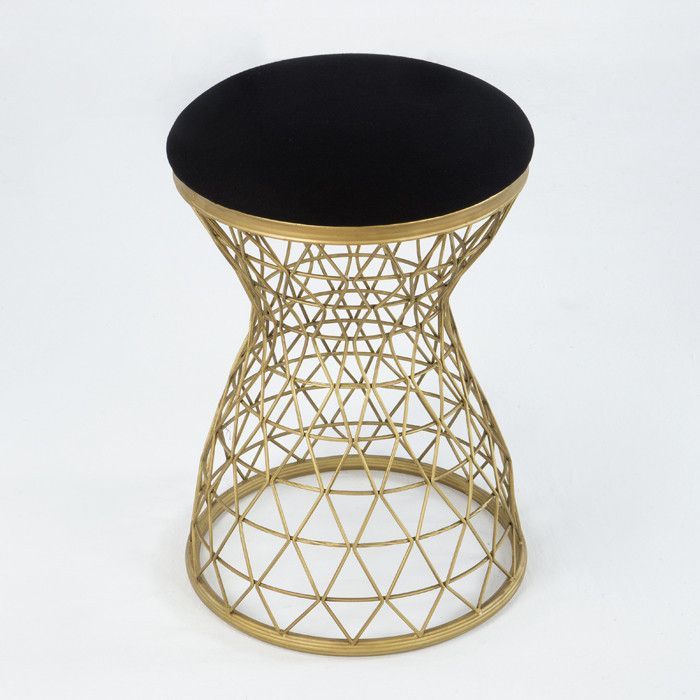 Tabouret bas rond métal doré et tissu noir Kezia - Photo n°1