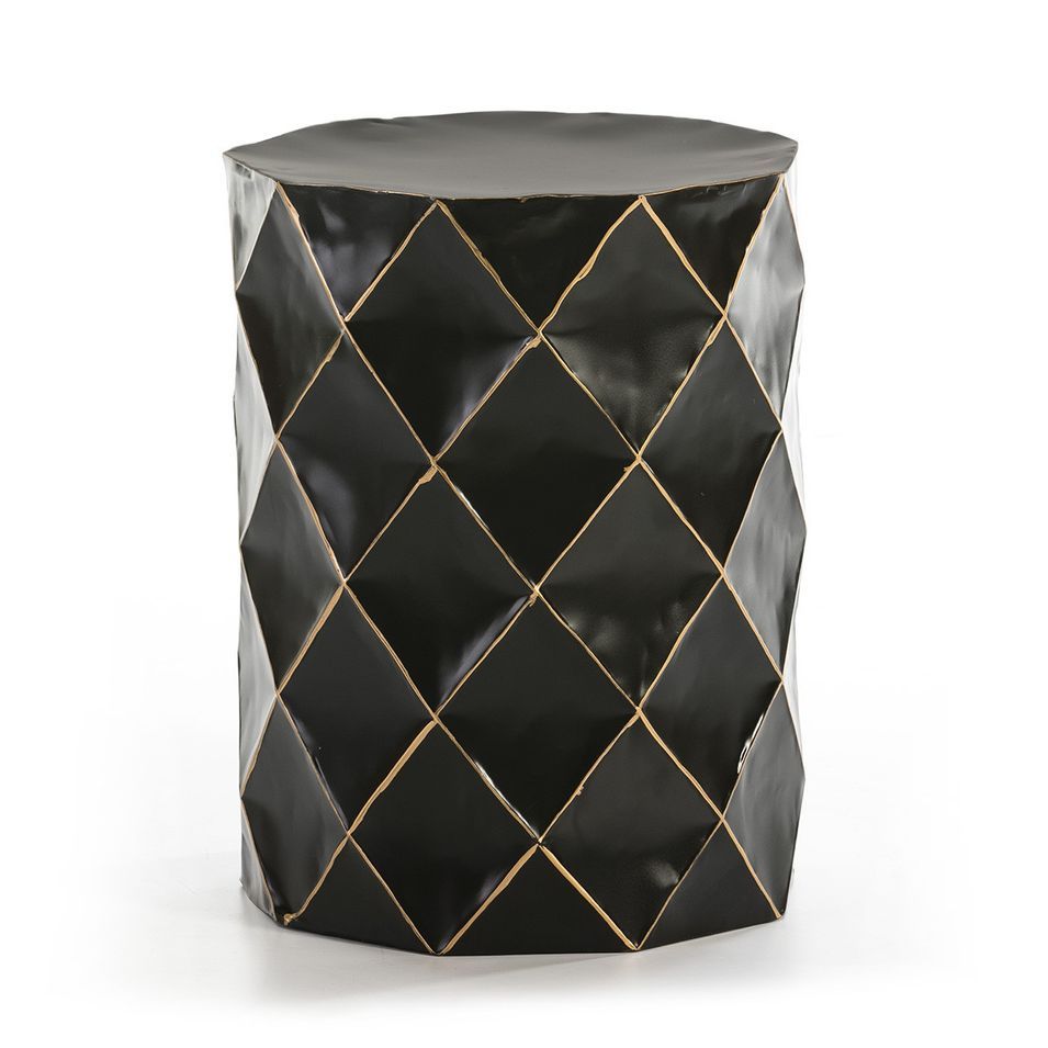 Tabouret bas rond métal noir et doré Keita - Photo n°1