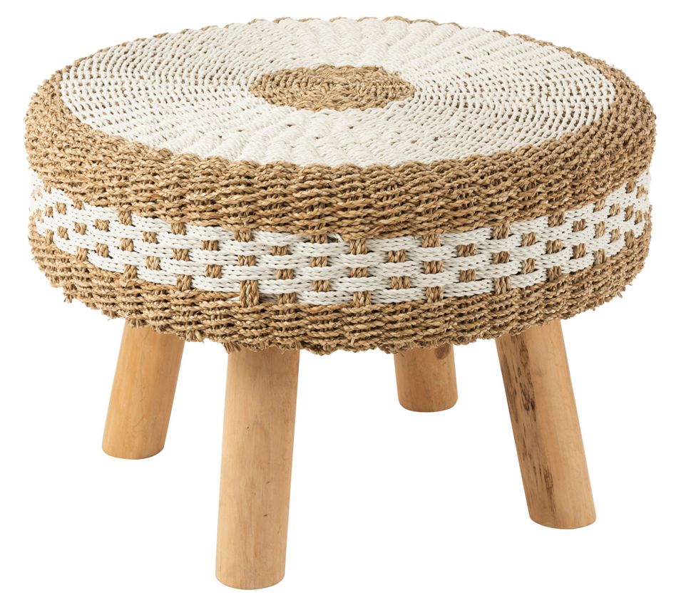 Tabouret bas ronde bicolore rotin Zostere - Photo n°1