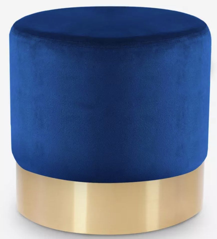 Tabouret bas velours bleu et métal doré Kina - Photo n°1