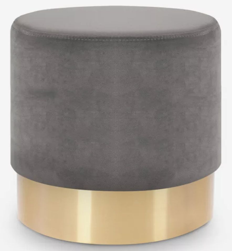 Tabouret bas velours gris foncé et métal doré Kina - Photo n°1