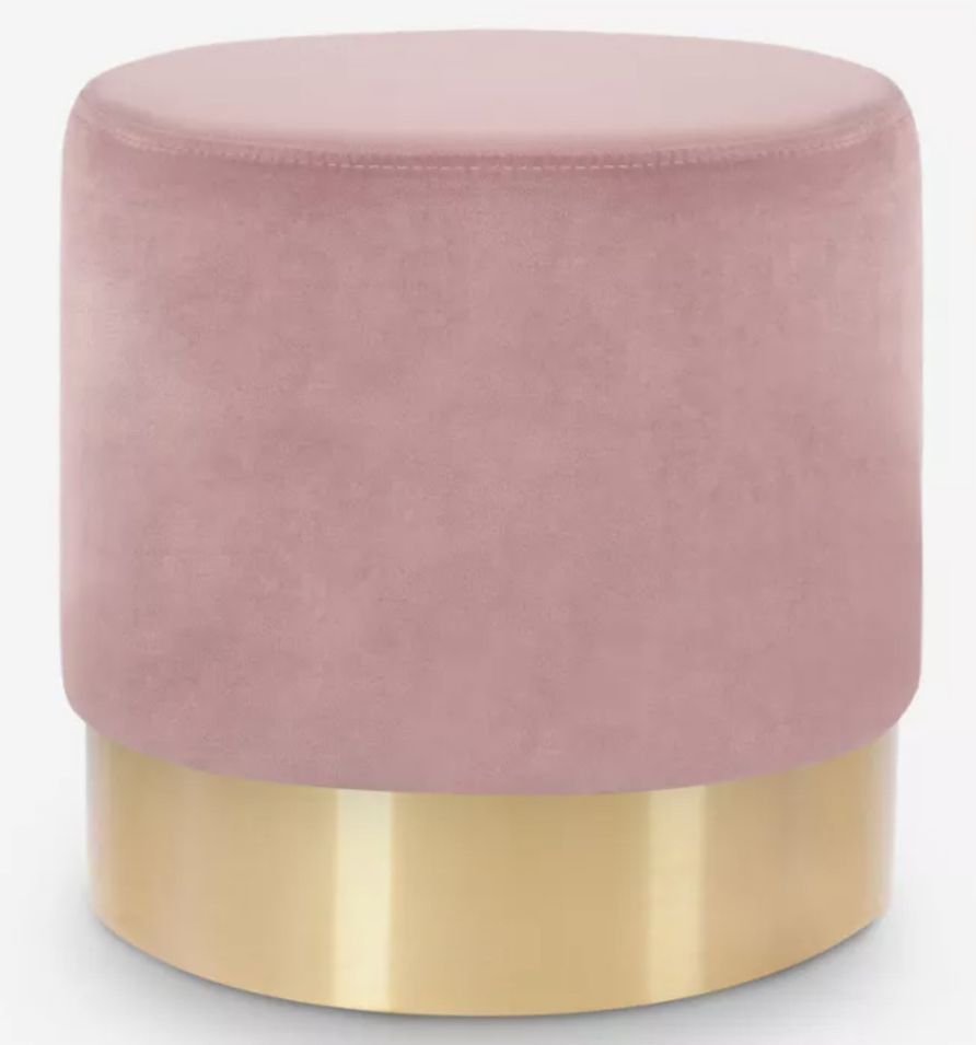Tabouret bas velours rose clair et métal doré Kina - Photo n°1