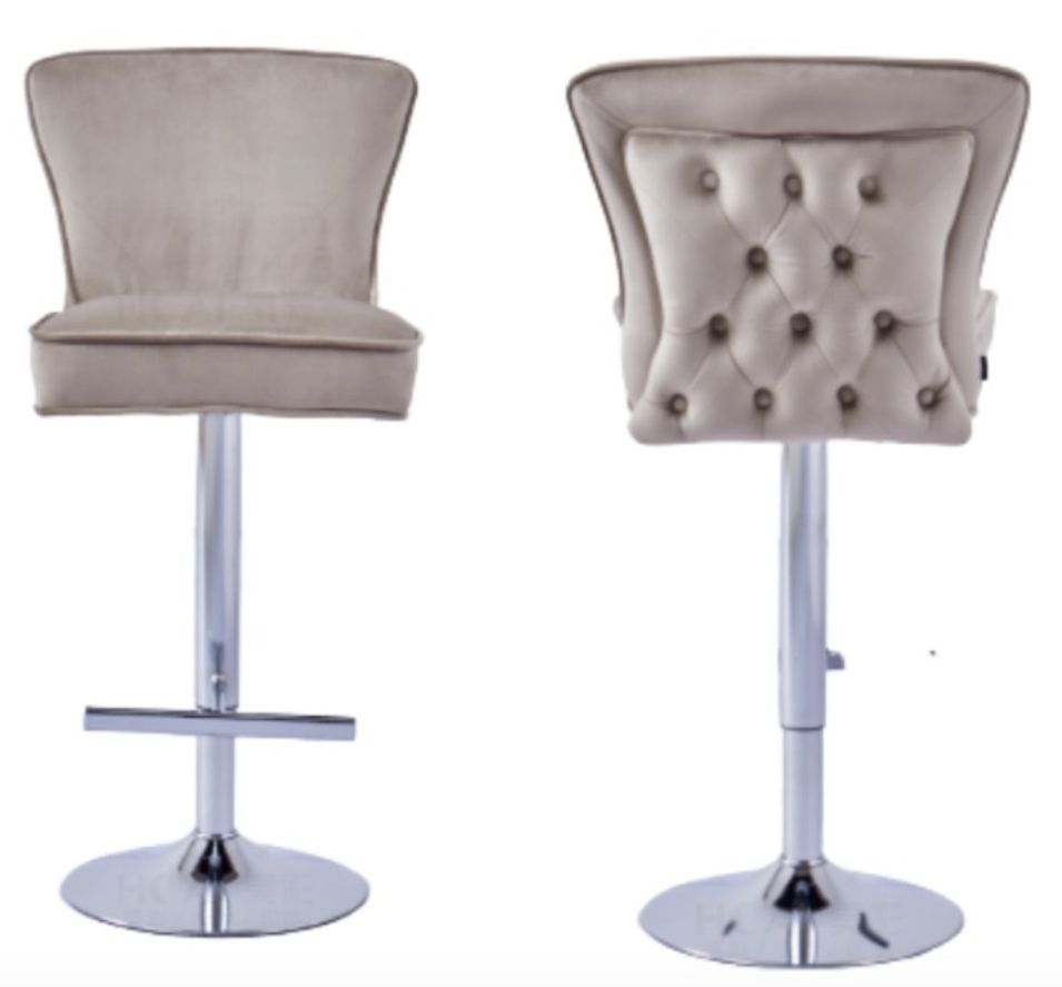Tabouret capitonné velours et et pied chromé Gaby - Lot de 2 - Photo n°1