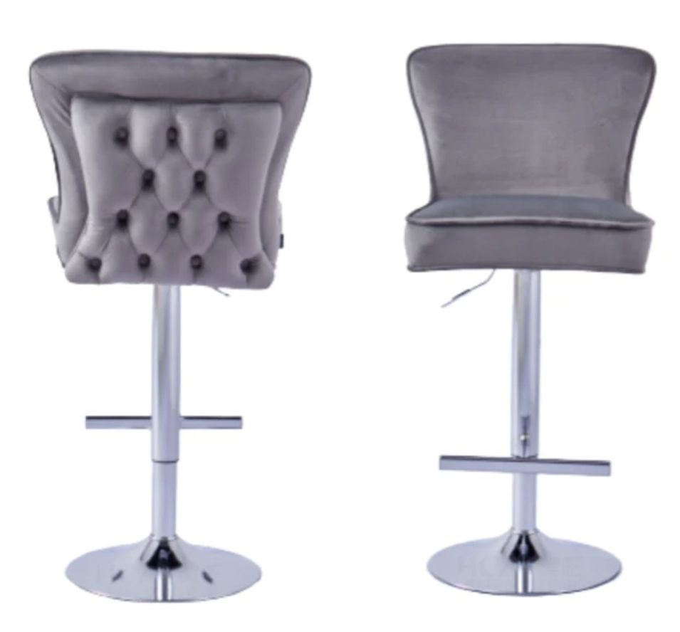 Tabouret capitonné velours et et pied chromé Gaby - Lot de 2 - Photo n°1