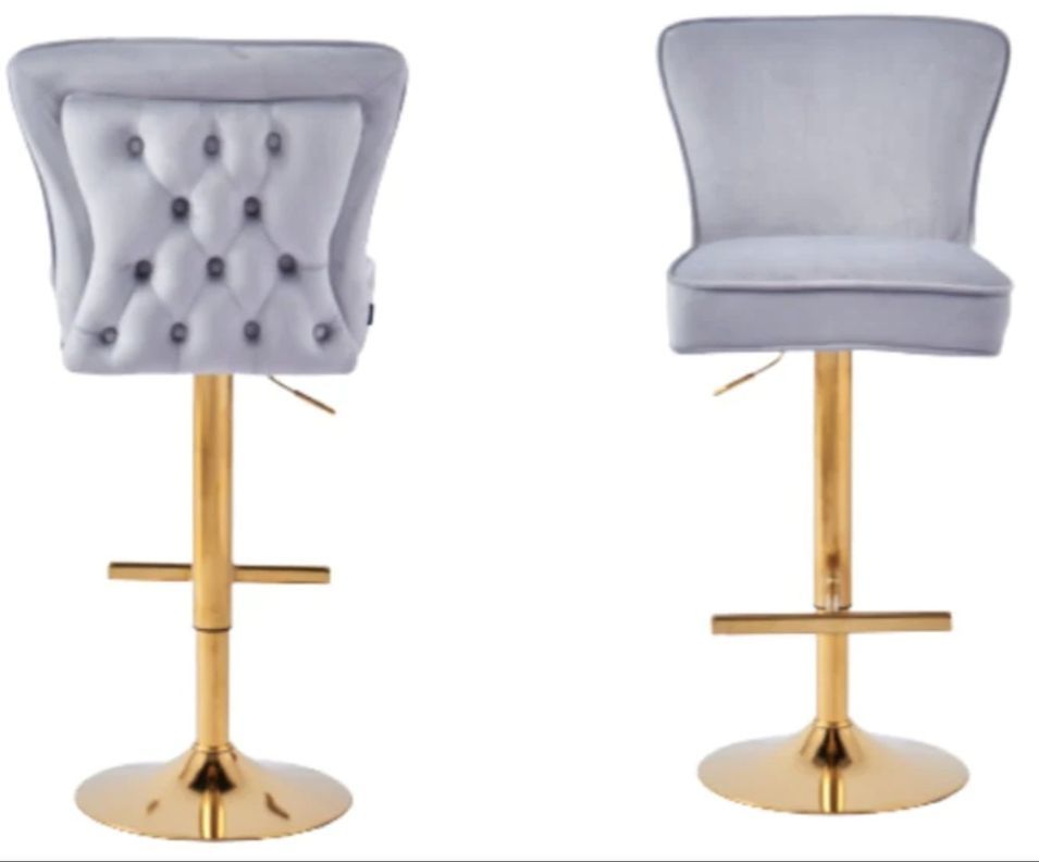 Tabouret capitonné velours et et pied doré Gaby - Lot de 2 - Photo n°1