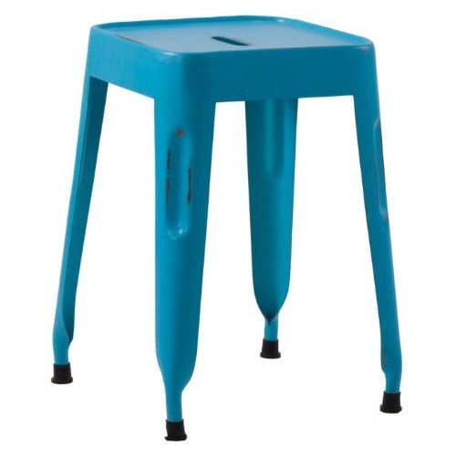 Tabouret carré métal bleu usé Hiba - Photo n°1
