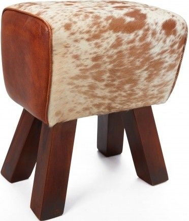 Tabouret cuir marron et pieds bois foncé Caprera - Photo n°1