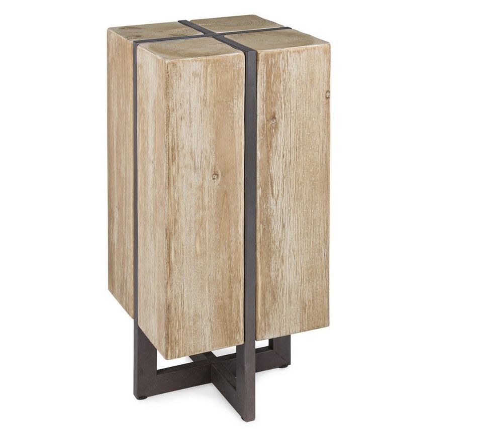 Tabouret de bar BARY – Bois de sapin naturel & acier noir - Photo n°1