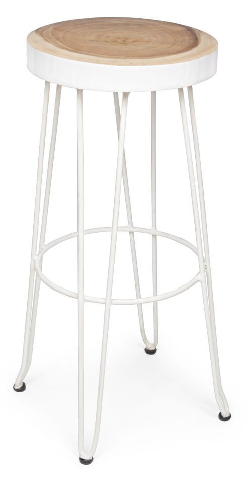 Tabouret de bar bois mungur et acier blanc Mel - Lot de 2 - Photo n°1