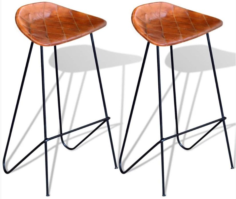Tabouret de bar capitonné cuir marron et pieds métal noir Ural - lot de 2 - Photo n°1