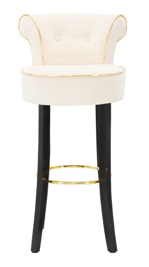 Tabouret de bar crème en velours avec pieds dorés Dora - Photo n°1