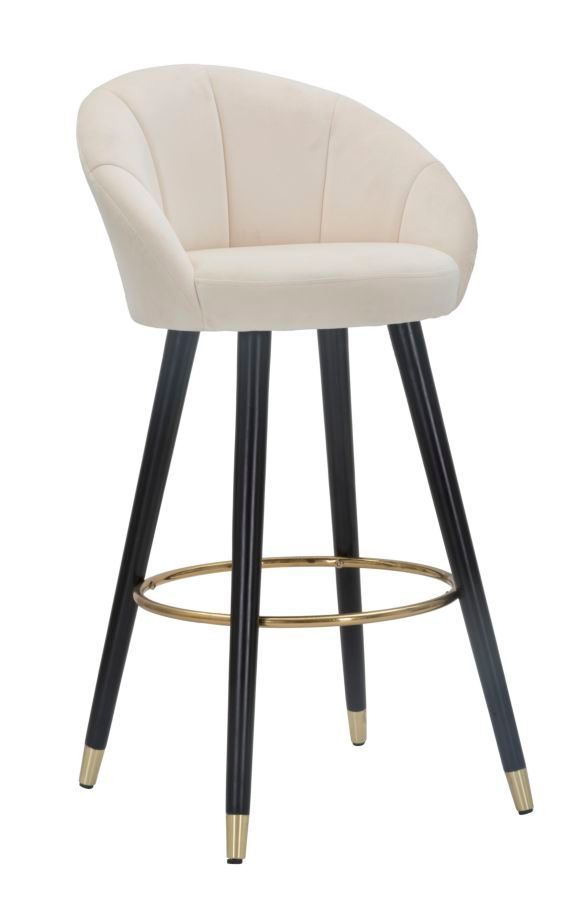 Tabouret de bar crème velours bois élégant Prague - Photo n°1