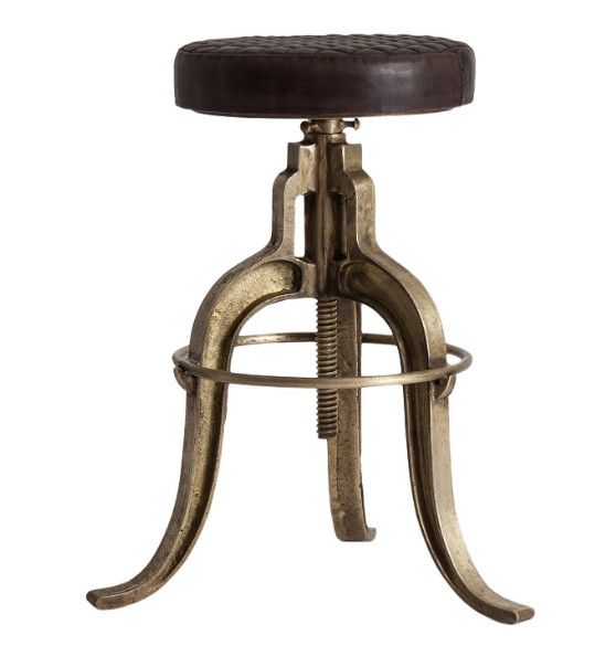 Tabouret de bar cuir marron et métal doré Hillso - Photo n°1