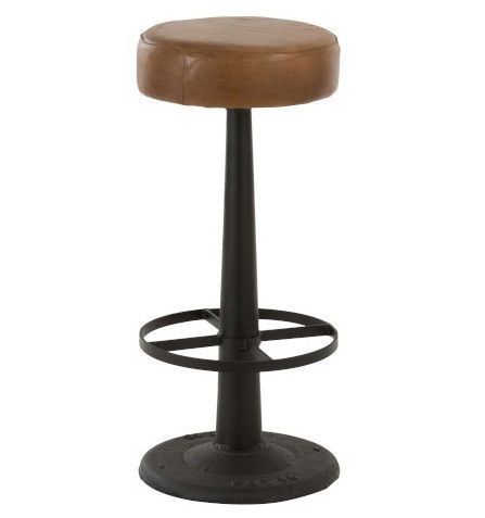 Tabouret de bar cuir marron et pied métal noir Jibel - Photo n°1