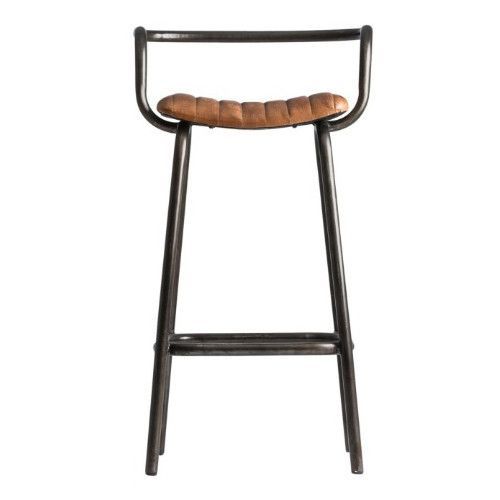 Tabouret de bar cuir marron et pieds métal Alina - Photo n°1