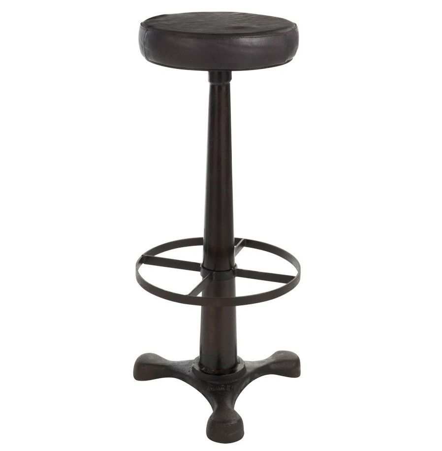Tabouret de bar cuir noir et métal noir Jibel - Photo n°1