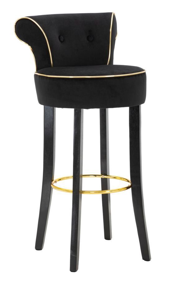 Tabouret de bar Dora noir en velours et métal doré - Photo n°1
