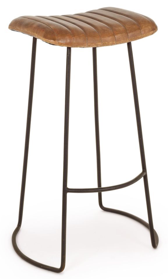 Tabouret de bar en acier et assise en cuir Nadia - Lot de 2 - Photo n°1