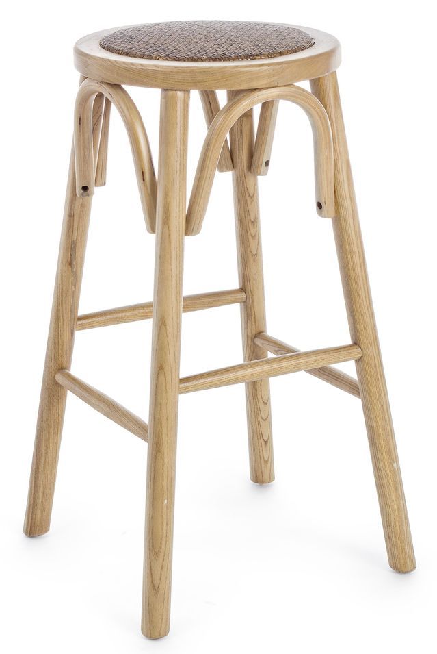 Tabouret de bar en bois d'orme et rotin naturel Cikia - Photo n°1
